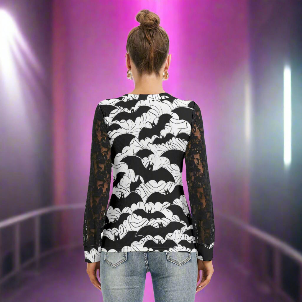 Bat Queen T-shirt with Black Lace Sleeves - Kim’s Signature Beauty & Accessories