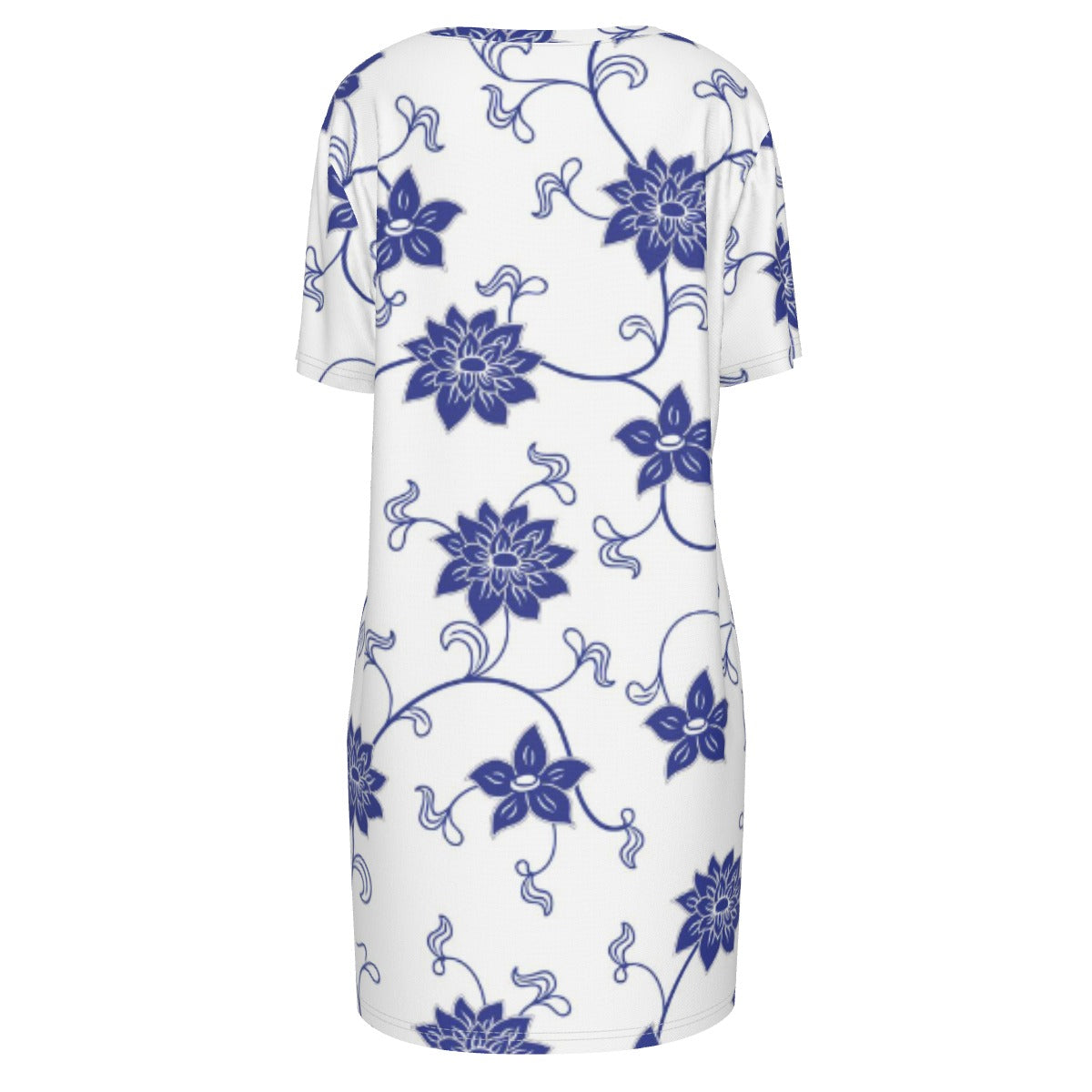Blue Floral Short Sleeve Waist Dress - Kim’s Signature Beauty & Accessories