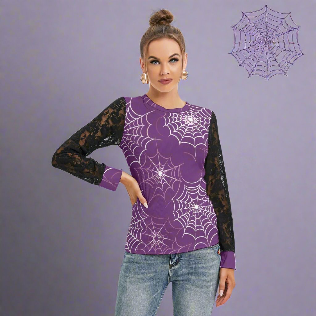 Spider Woman T-shirt with Black Lace Sleeves - Kim’s Signature Beauty & Accessories (Store description)