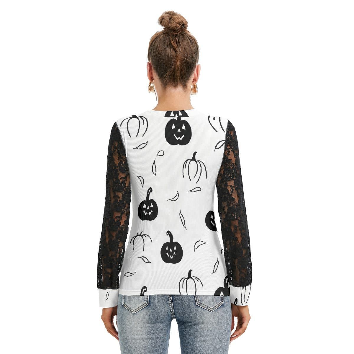 Black pumpkin T-shirt With Black Lace Sleeves - Kim’s Signature Beauty & Accessories
