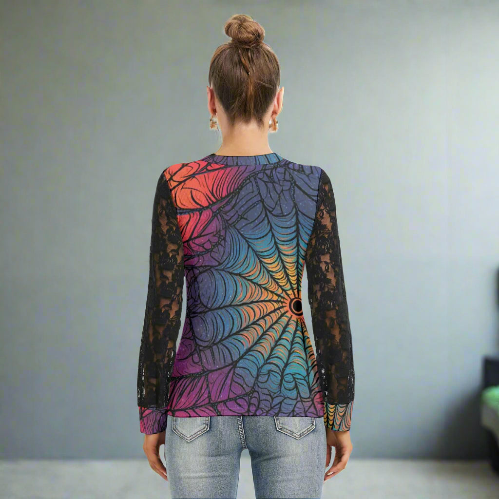 Midnight Web Lace Sleeve Tee - Kim’s Signature Beauty & Accessories