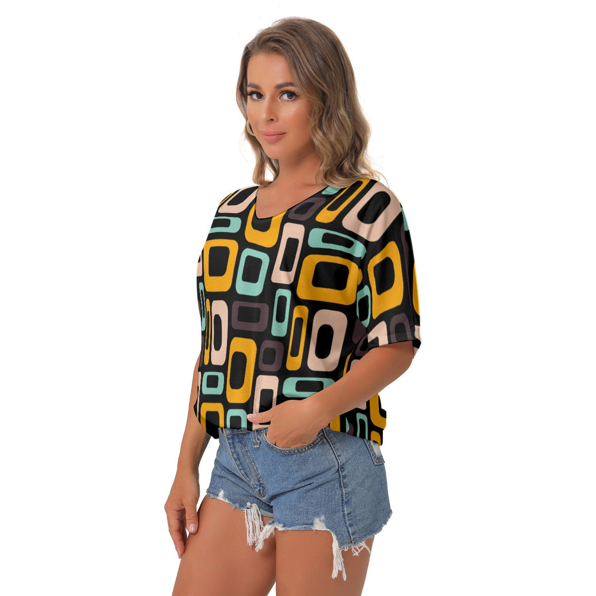 Black Reto Design V-Neck Blouse - Kim’s Signature Beauty & Accessories
