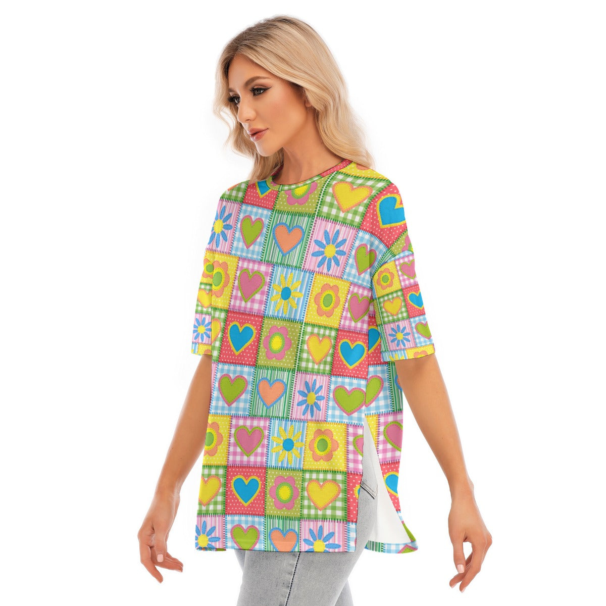 All-Over Print Women's Short Sleeves T-shirt With Hem Split - Kim’s Signature Beauty & Accessories (Store description)