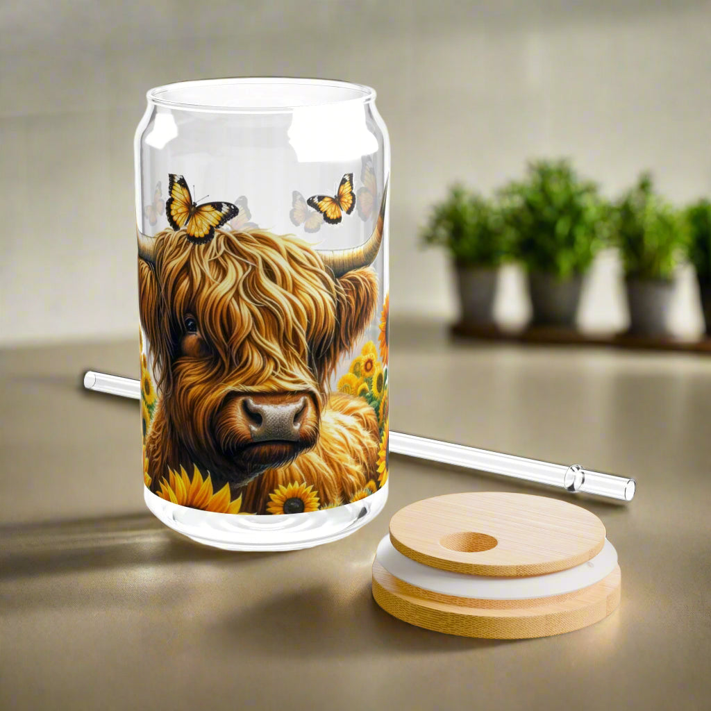 Highland Cow Sipper Glass - Kimās Signature Beauty & Accessories