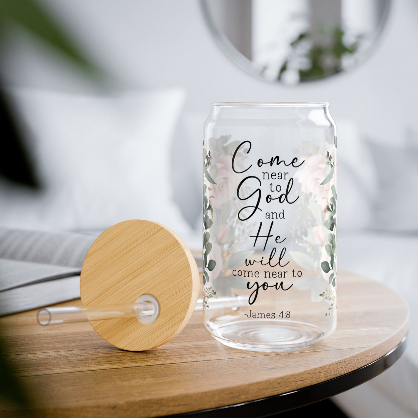 James 4:8 Sipper Glass - 16oz, Come Near to God Design - Kim’s Signature Beauty & Accessories (Store description)