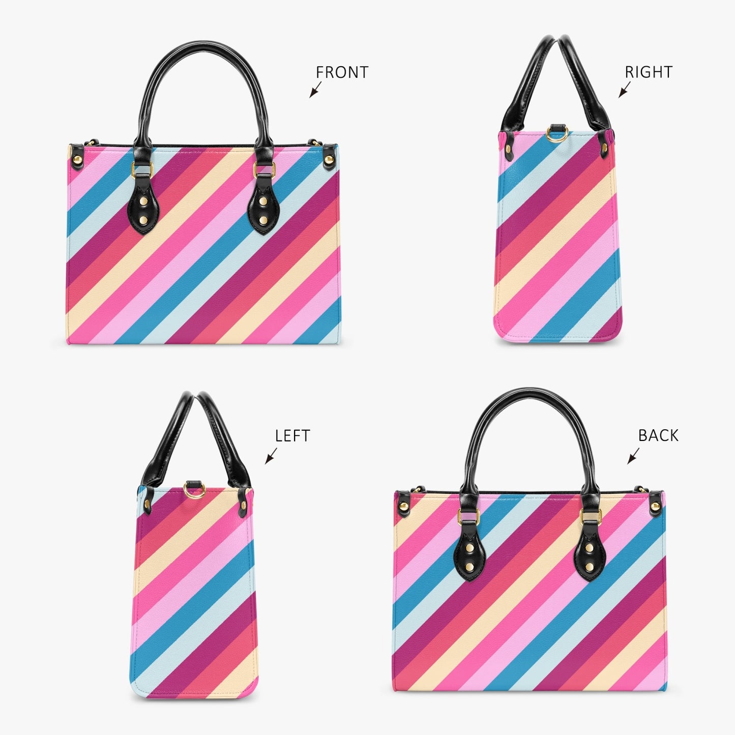 Rainbow Stripe PU Leather Handbag - Kim’s Signature Beauty & Accessories (Store description)