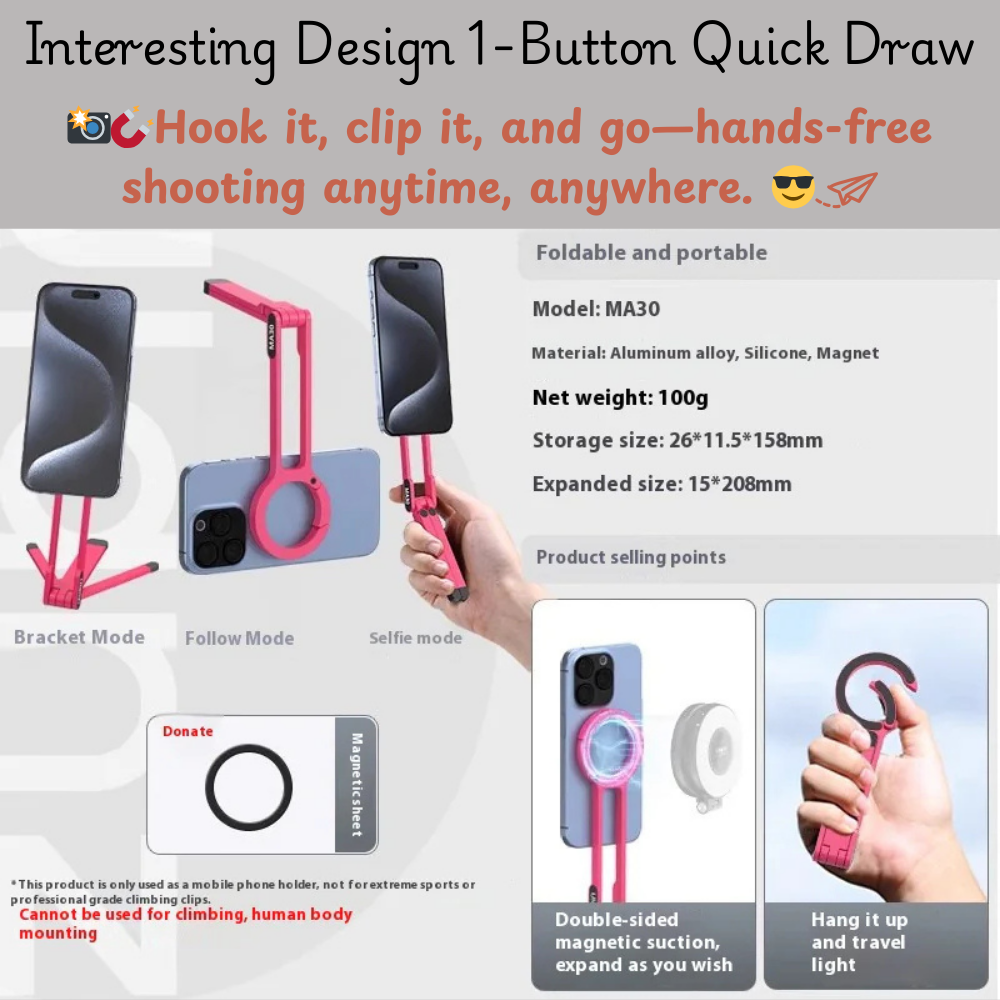 3-in-1 Magnetic Carabiner Phone Tripod – Foldable - Kim’s Signature Beauty & Accessories
