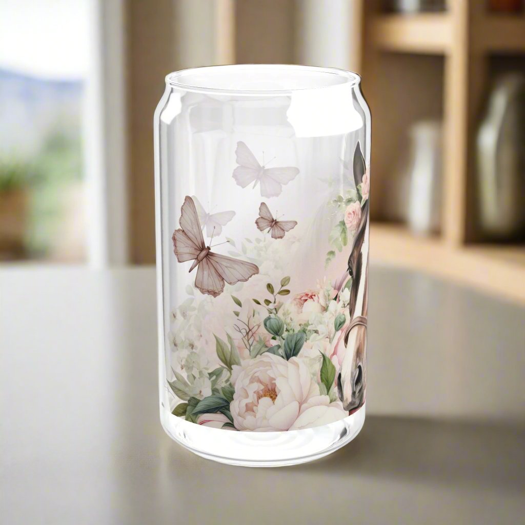 Pink Floral Horse lovers Sipper Glass, 16oz - Kim’s Signature Beauty & Accessories