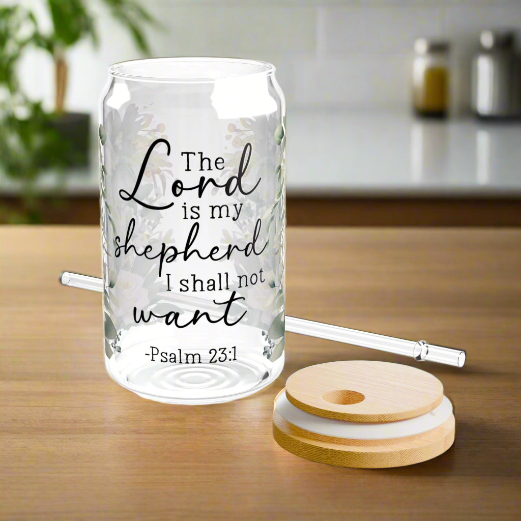 Psalm 23:1 Glass Sipper - 16oz - Kim’s Signature Beauty & Accessories