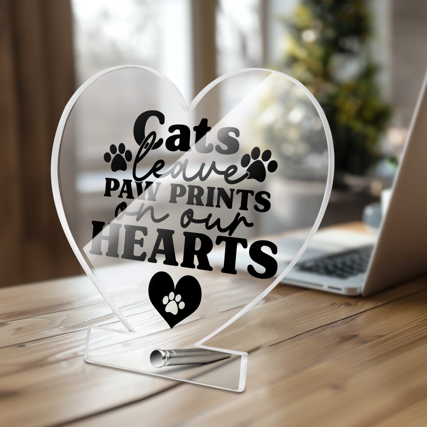 Cats Leave Paw Prints Acrylic Plaque with Stand - Heart - Kim’s Signature Beauty & Accessories (Store description)