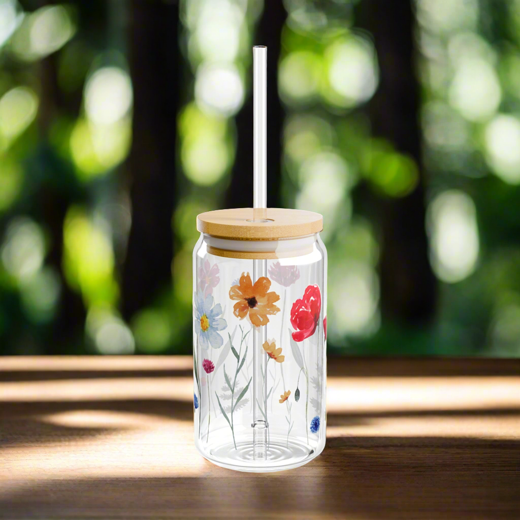 Summer Flowers Sipper Glass, 16oz - Kim’s Signature Beauty & Accessories