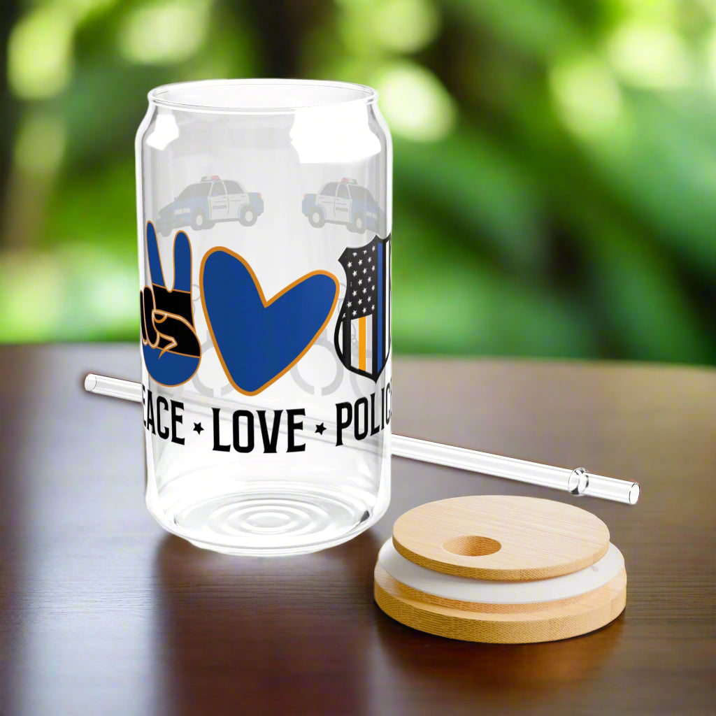Peace, Love, Police | Sipper Glass, 16oz - Kim’s Signature Beauty & Accessories