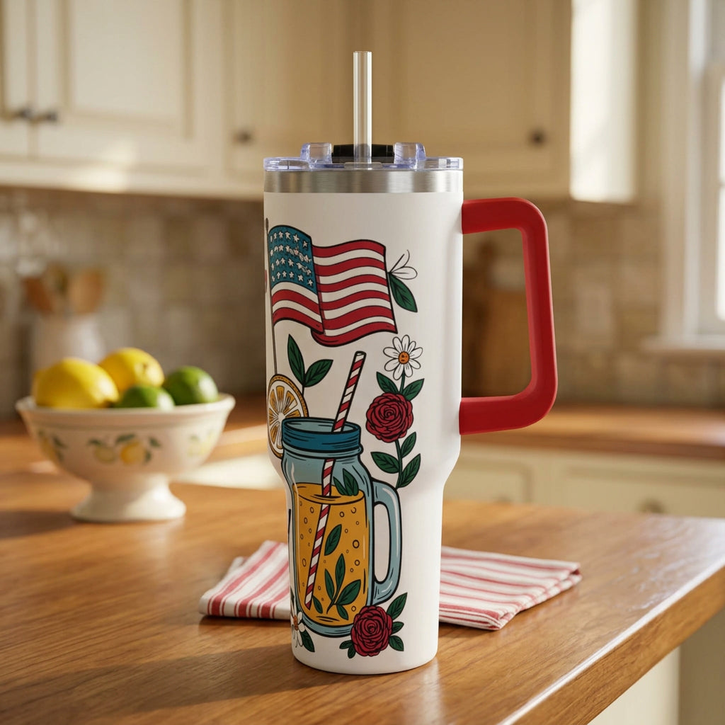 40oz Tumbler — "Sippin' Sweet Tea & Liberty" Patriotic Southern Travel Mug - Kim’s Signature Beauty & Accessories