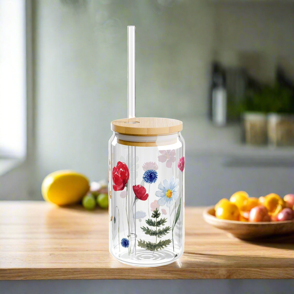 Summer Flowers Sipper Glass, 16oz - Kim’s Signature Beauty & Accessories