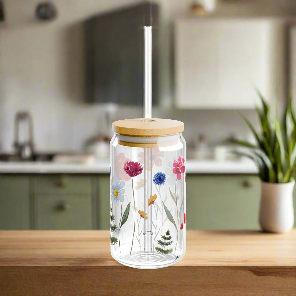Summer Flowers Sipper Glass, 16oz - Kim’s Signature Beauty & Accessories