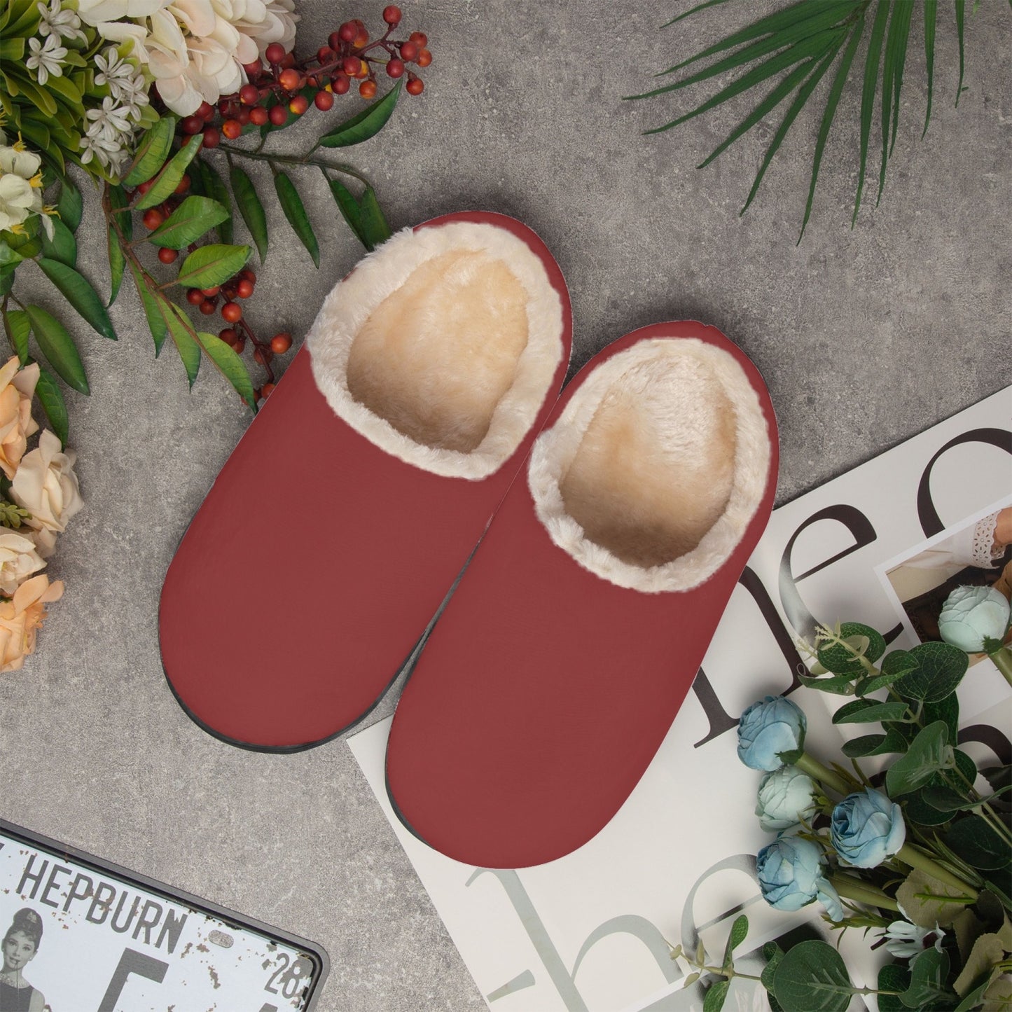 Cozy Dark Red Memory Foam Slippers - Kim’s Signature Beauty & Accessories (Store description)