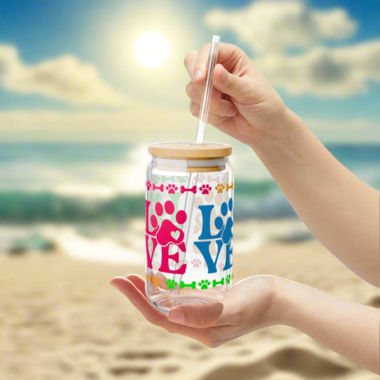 Dog Love Sipper Glass, 16oz - Kim’s Signature Beauty & Accessories