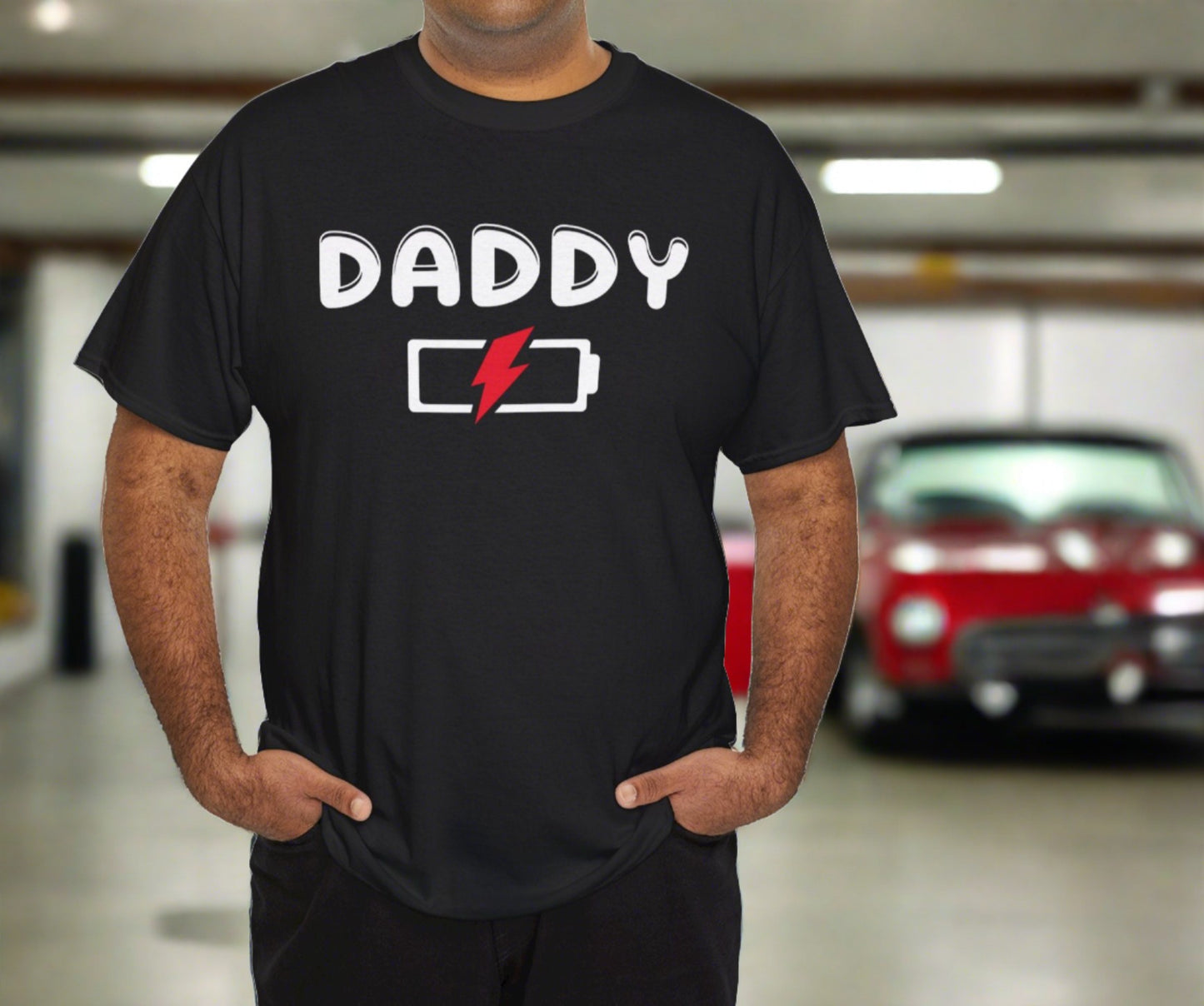 Daddy has a Dead Battery | Black Unisex Heavy Cotton Tee - Kim’s Signature Beauty & Accessories (Store description)