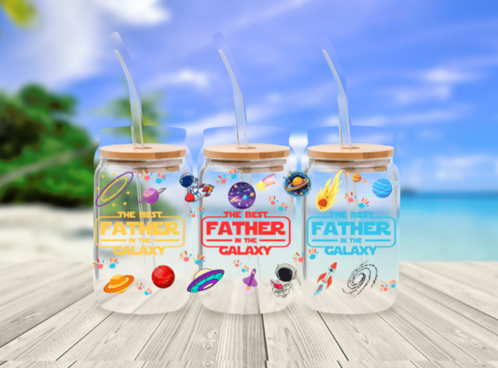 Best Father in the Galaxy | Sipper Glass, 16oz - Kim’s Signature Beauty & Accessories (Store description)