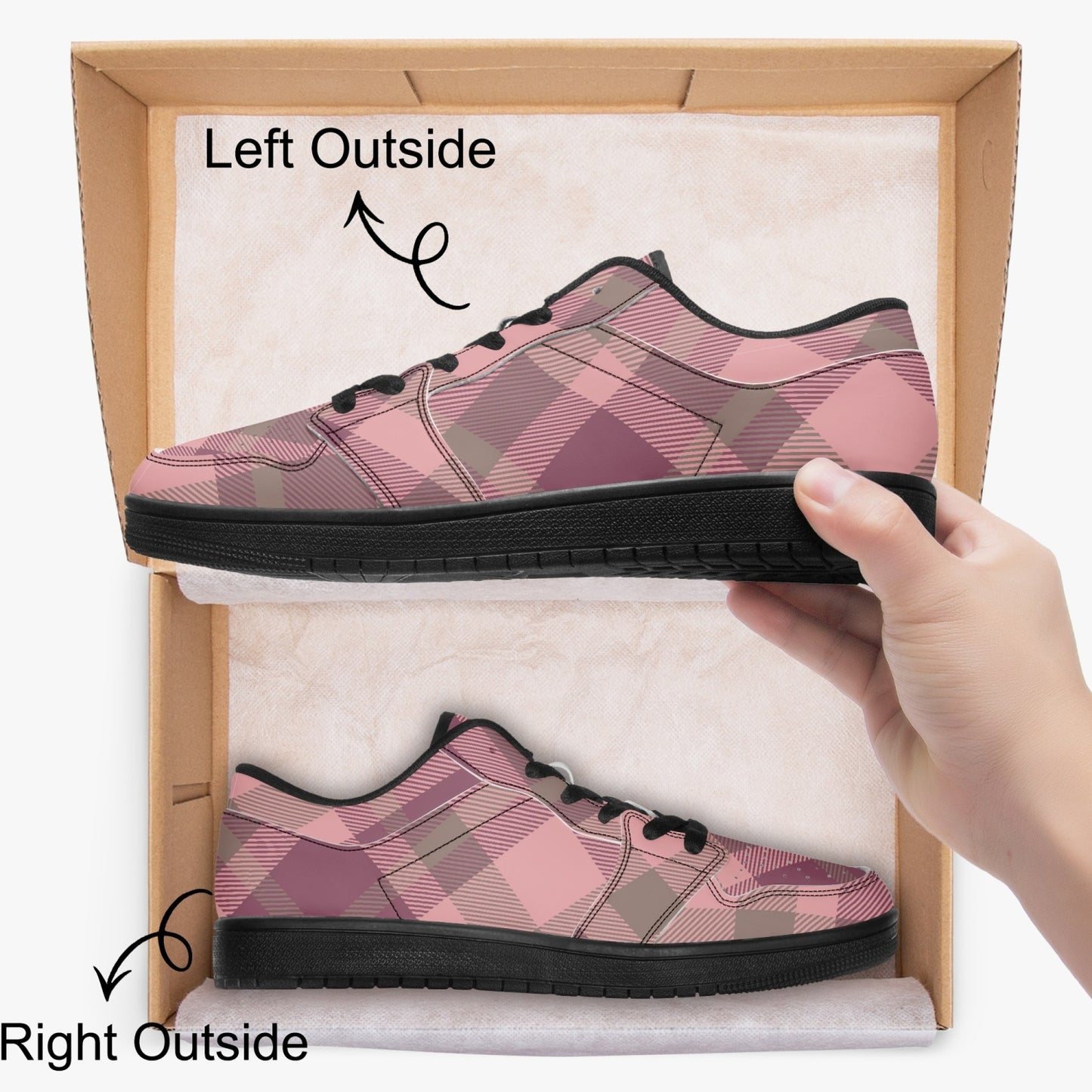 Blush Plaid Sneakers –Streetwear with Comfort & Style - Kim’s Signature Beauty & Accessories