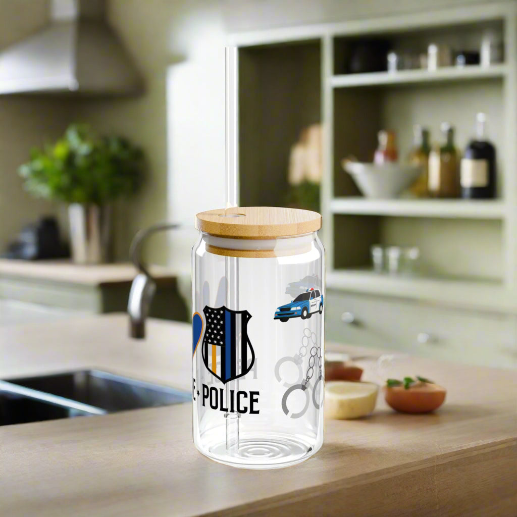Peace, Love, Police | Sipper Glass, 16oz - Kim’s Signature Beauty & Accessories