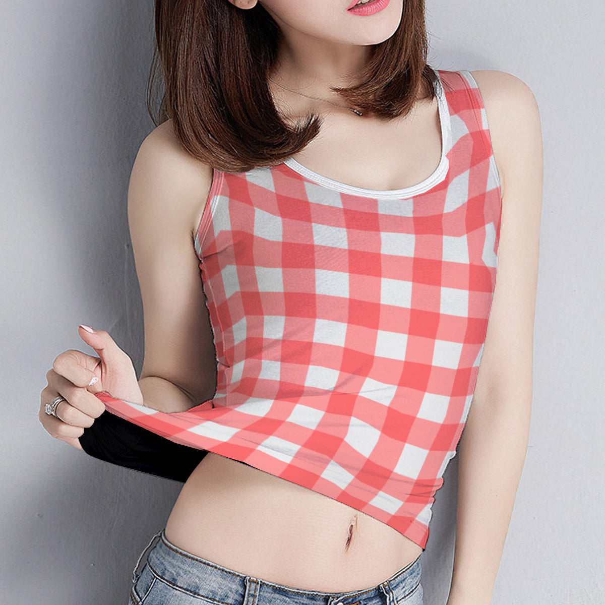 Pink & White Checkered Tank Top - Kim’s Signature Beauty & Accessories