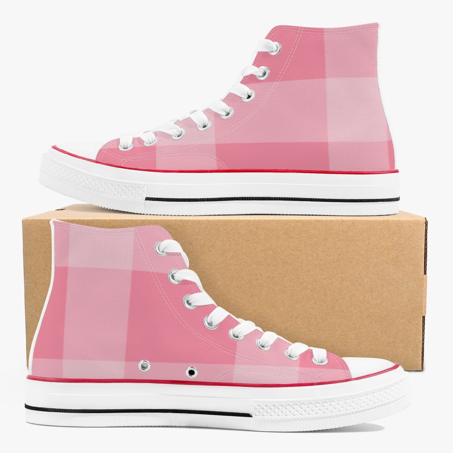 Blush Gingham High Top Sneakers – Classic Cool with a Pink Twist - Kim’s Signature Beauty & Accessories