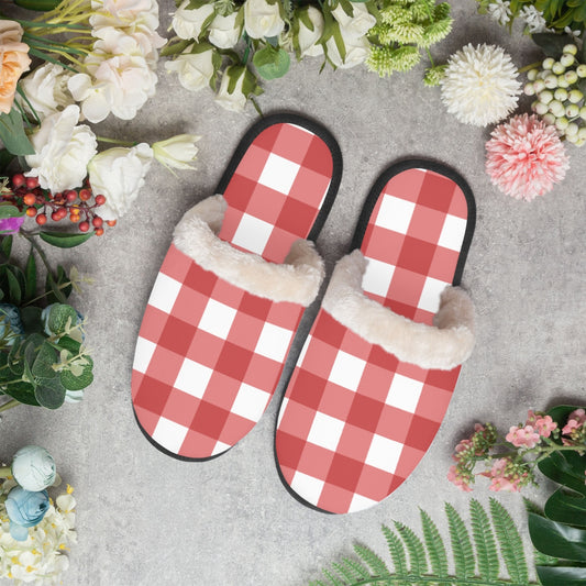 Red & White Checkered cozy slippers - Kim’s Signature Beauty & Accessories