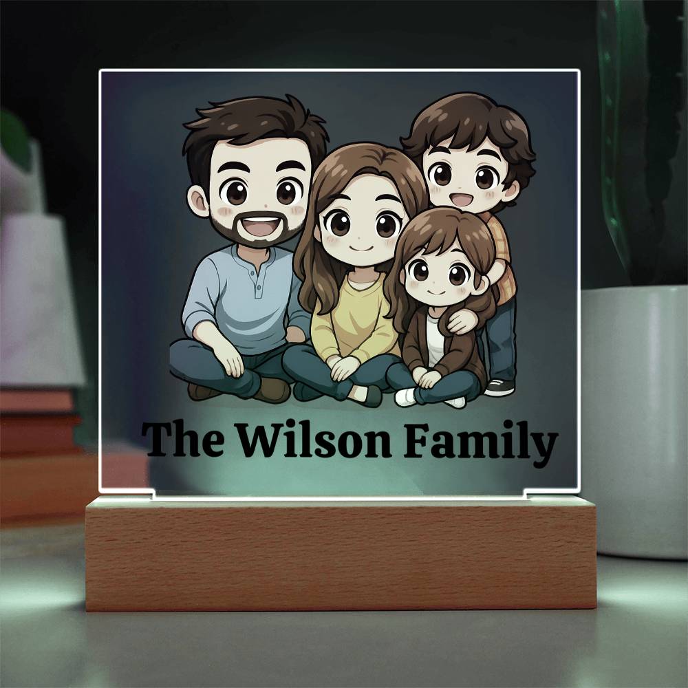 Custom Chibi Family Acrylic Plaque with LED Base - Kim’s Signature Beauty & Accessories