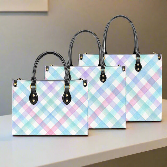 Pastel Watercolor Gingham PU Leather Handbag - Kim’s Signature Beauty & Accessories