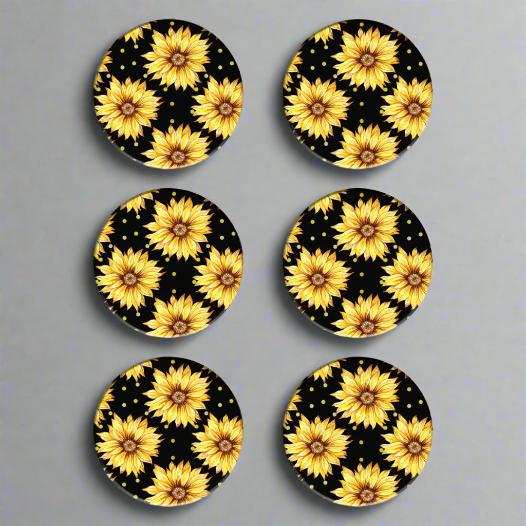 Black Coaster Set with Yellow Sunflowers - Kim’s Signature Beauty & Accessories