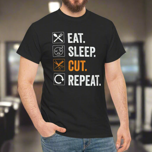 Eat, Sleep, Cut, Repeat Cotton Tee - Kim’s Signature Beauty & Accessories