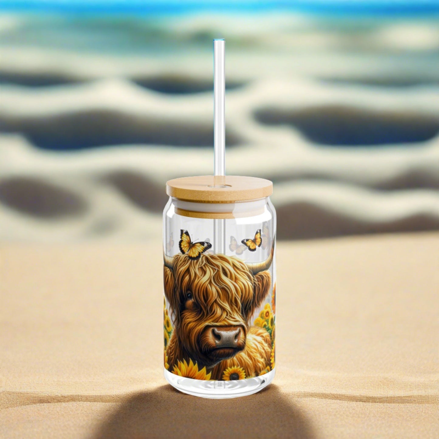 Highland Cow Sipper Glass - Kimās Signature Beauty & Accessories