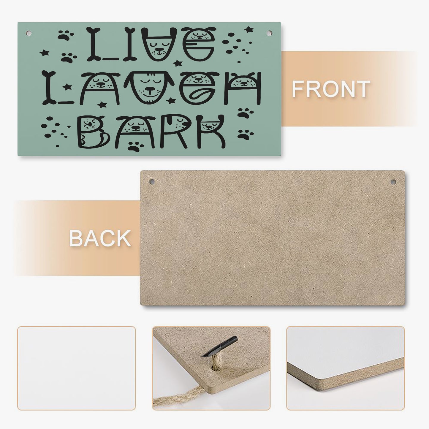 Live Laugh, Bark Wooden Door Plate - Kim’s Signature Beauty & Accessories