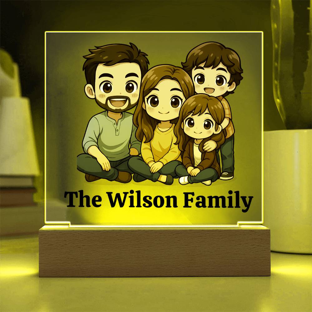 Custom Chibi Family Acrylic Plaque with LED Base - Kim’s Signature Beauty & Accessories