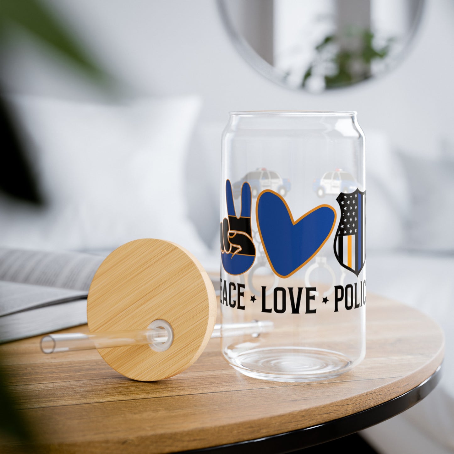 Peace, Love, Police | Sipper Glass, 16oz - Kim’s Signature Beauty & Accessories