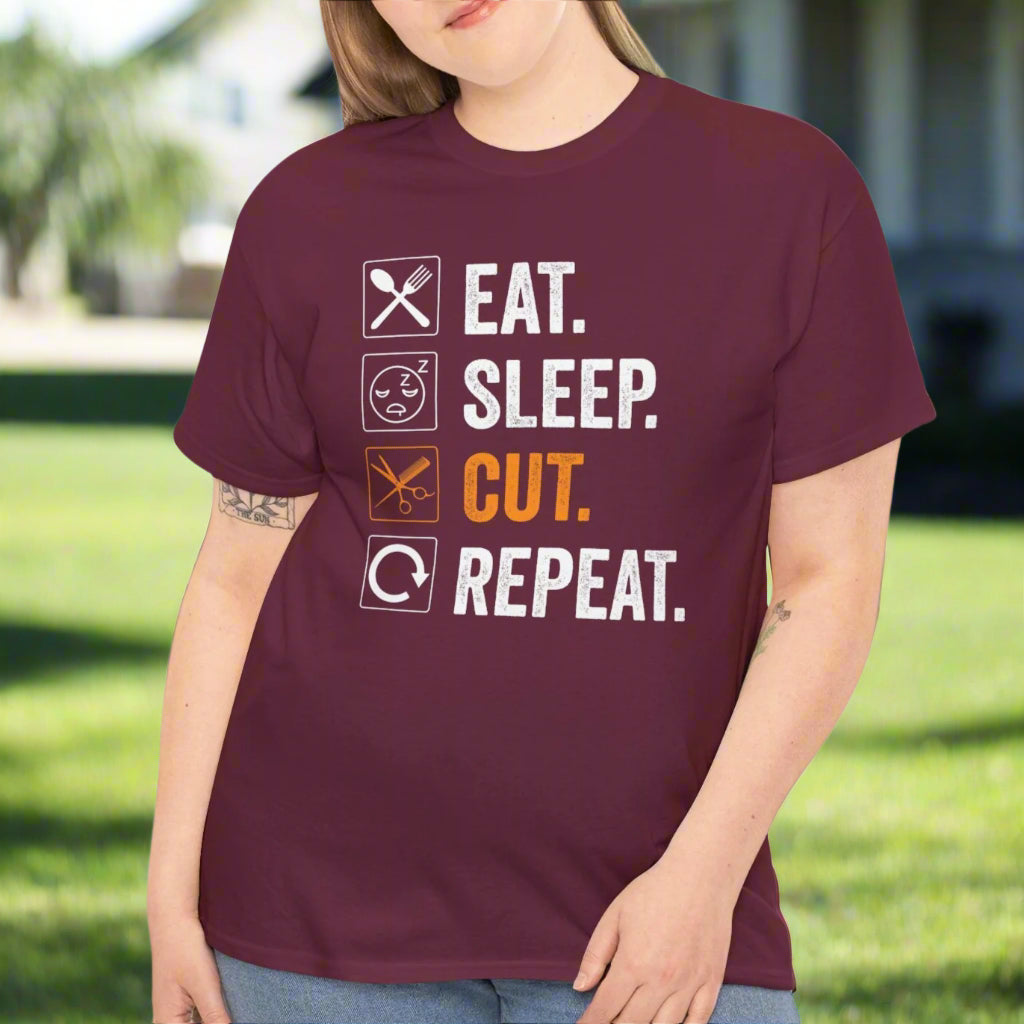 Eat, Sleep, Cut, Repeat Cotton Tee - Kim’s Signature Beauty & Accessories