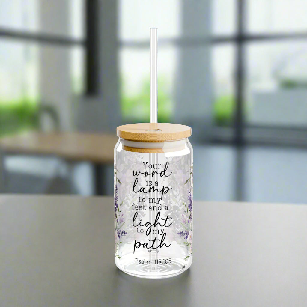 Psalm 119:105 Inspirational Sipper Glass with Floral Design - Kim’s Signature Beauty & Accessories
