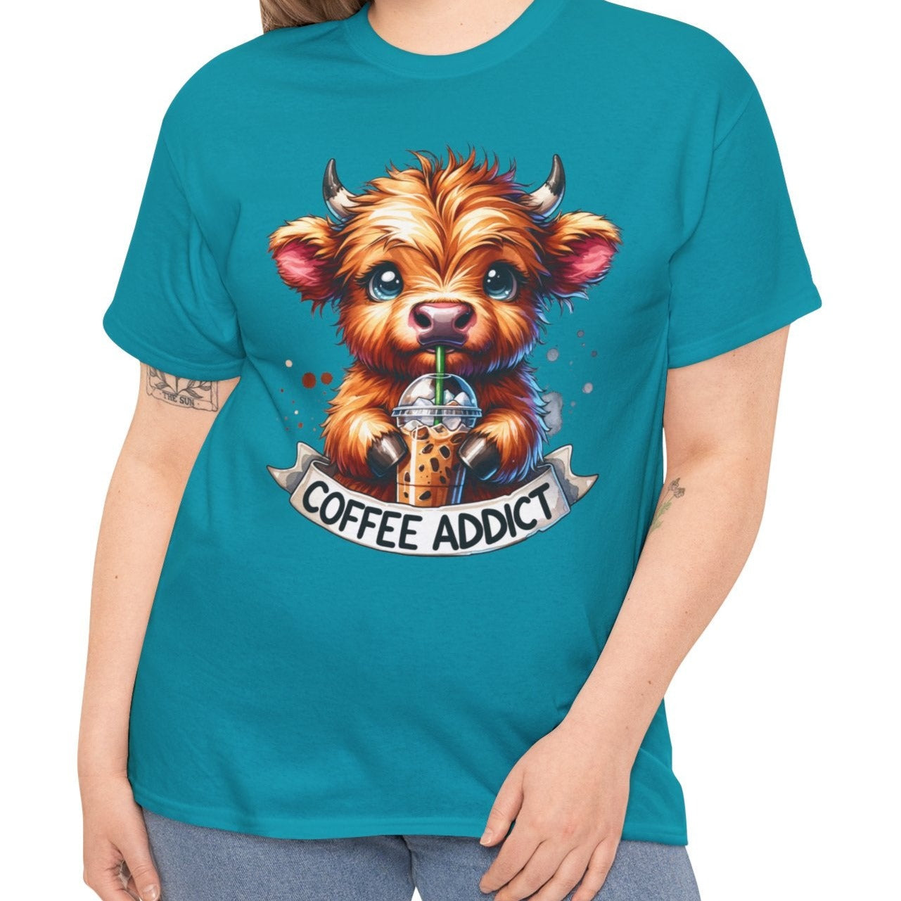 Coffee Addict Highland Cow Tee - Kim’s Signature Beauty & Accessories (Store description)