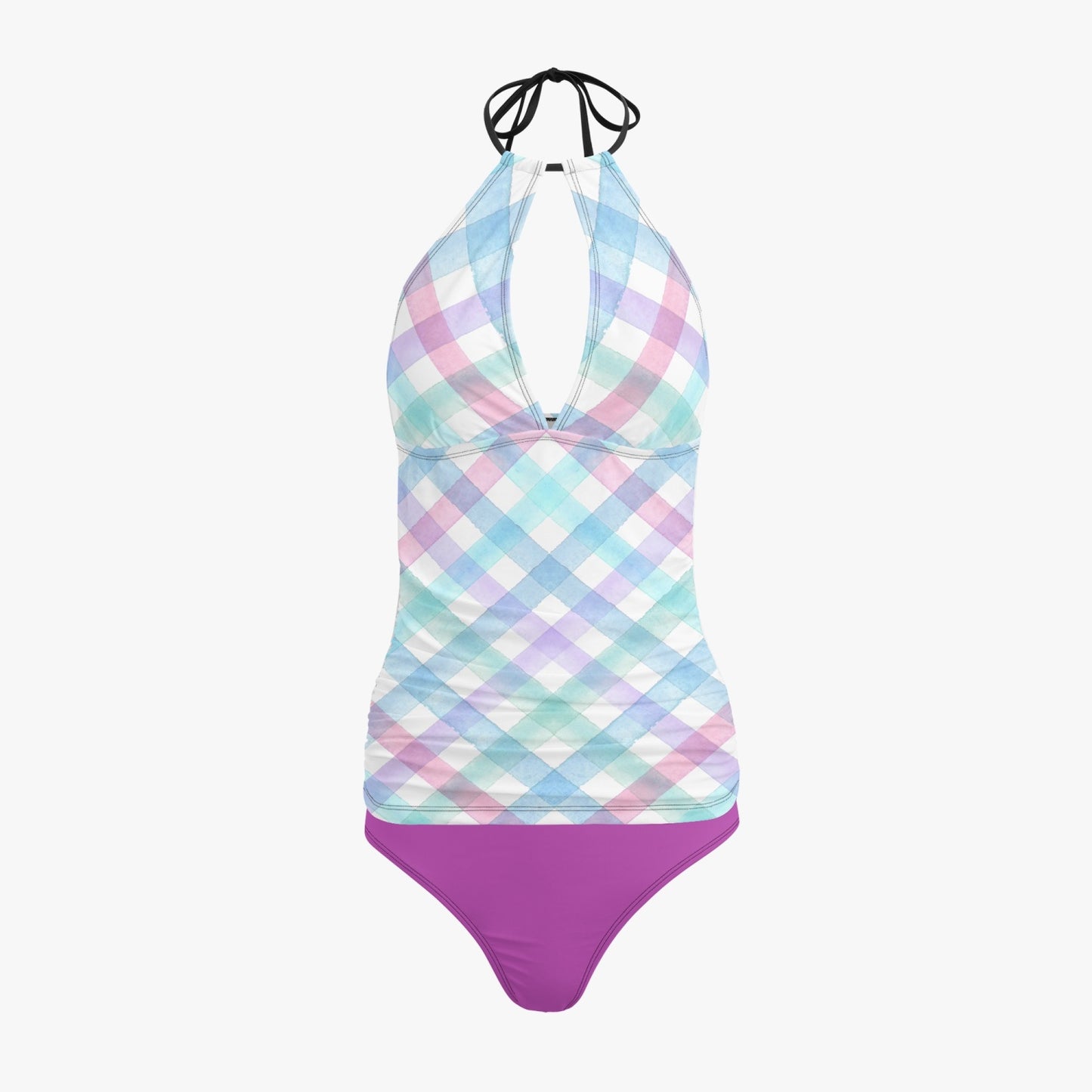 Colorful Checks | Halter Top Two-Piece Tankini Swimsuit - Kim’s Signature Beauty & Accessories (Store description)