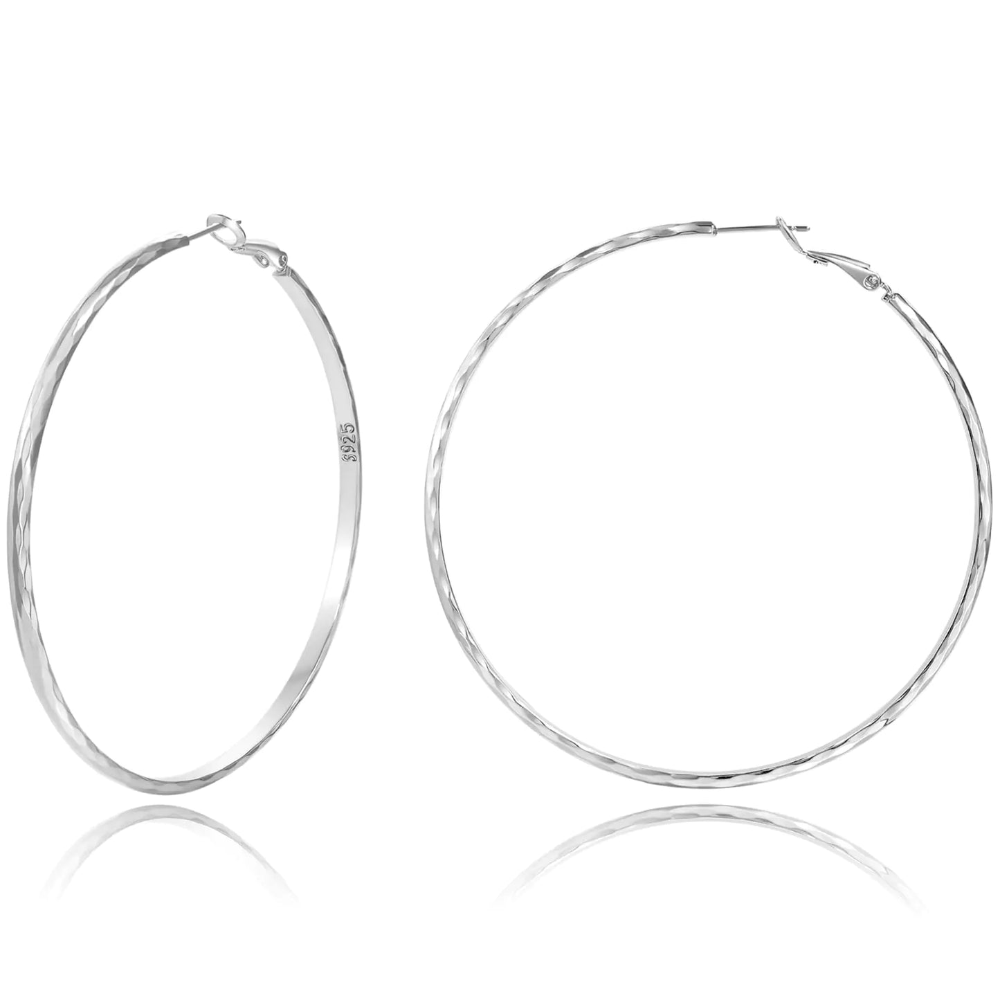 925 Sterling Silver Lightweight Hoops Earrings for Women - Large Diamond Cut - Kim’s Signature Beauty & Accessories