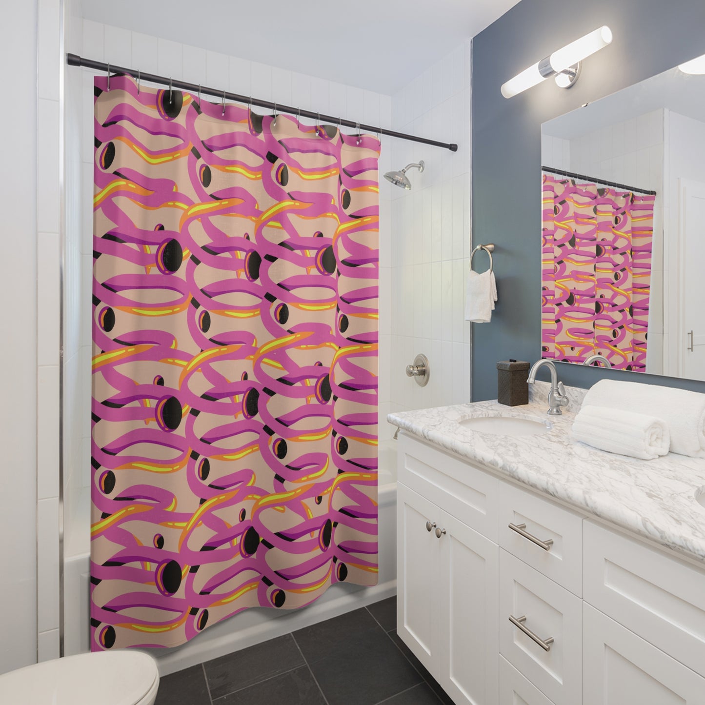 Pink Spiral | Shower Curtain - Kim’s Signature Beauty & Accessories (Store description)
