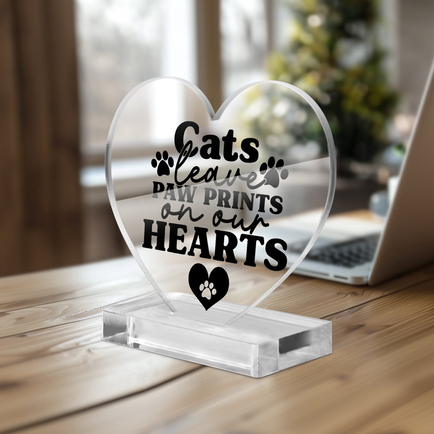 Cats Leave Paw Prints Acrylic Plaque with Stand - Heart - Kim’s Signature Beauty & Accessories (Store description)