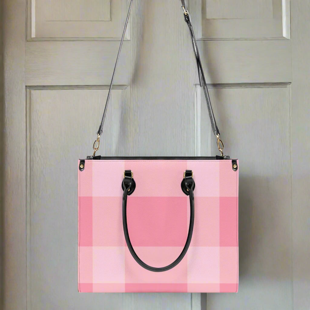 Blush Pink Plaid PU Leather Handbag - Kim’s Signature Beauty & Accessories (Store description)