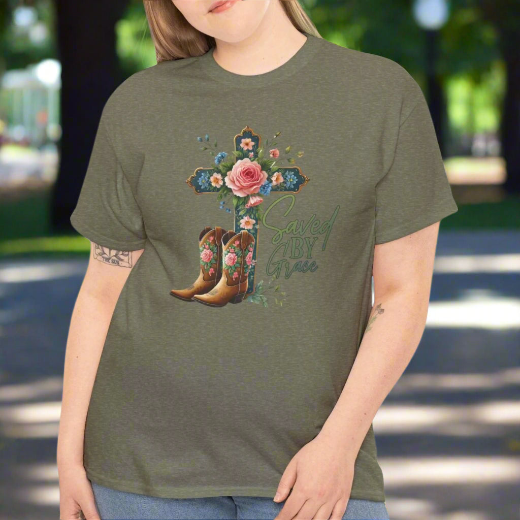 Saved by Grace Cowboy Boots & Floral Cross Tee - Kim’s Signature Beauty & Accessories