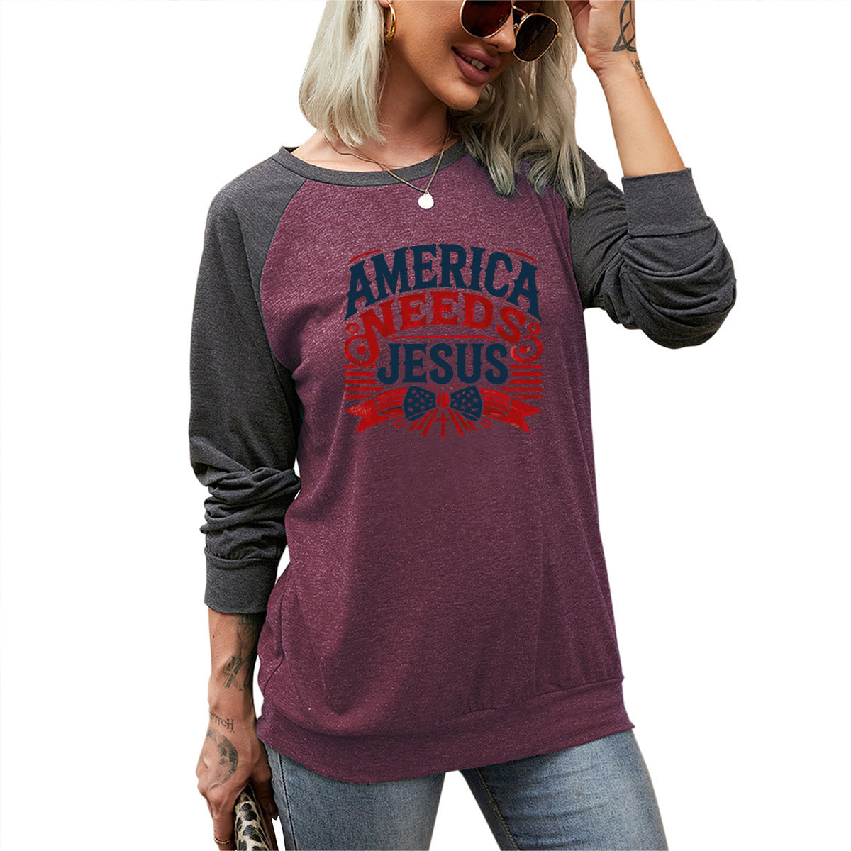 America Needs Jesus Long Sleeve Tee - Kim’s Signature Beauty & Accessories