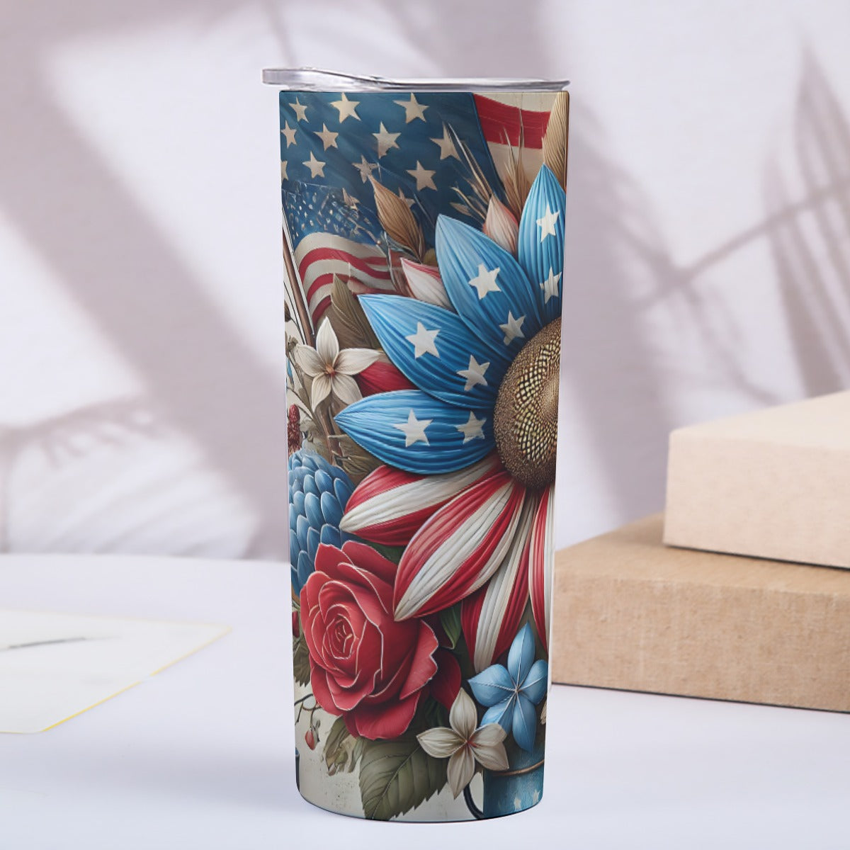 Americana Floral Tumbler – 20oz Patriotic Flag & Flowers - Kim’s Signature Beauty & Accessories