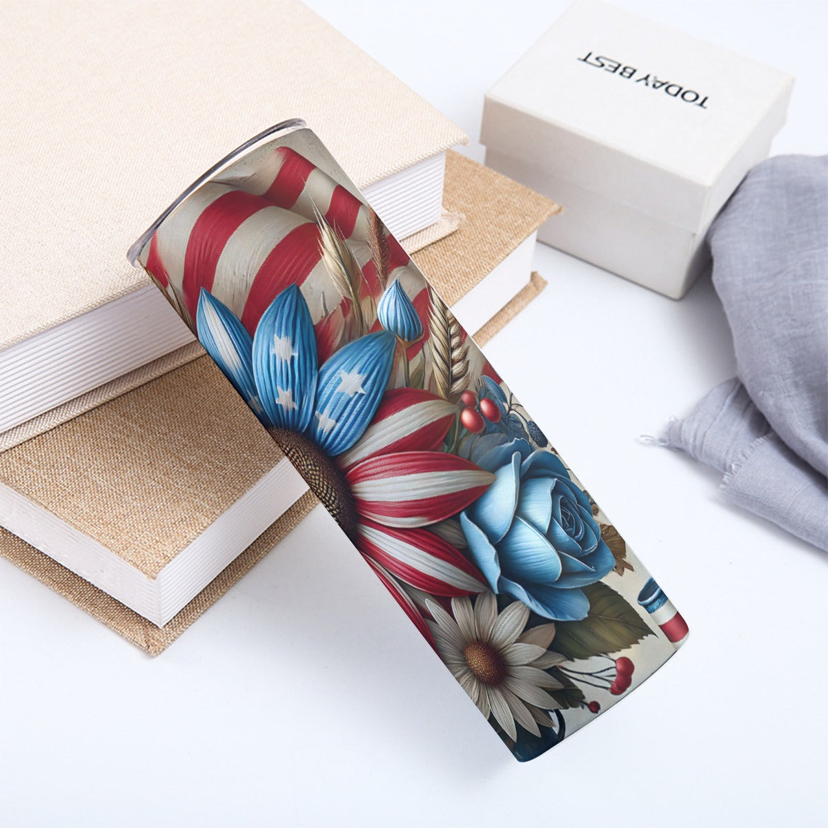 Americana Floral Tumbler – 20oz Patriotic Flag & Flowers - Kim’s Signature Beauty & Accessories