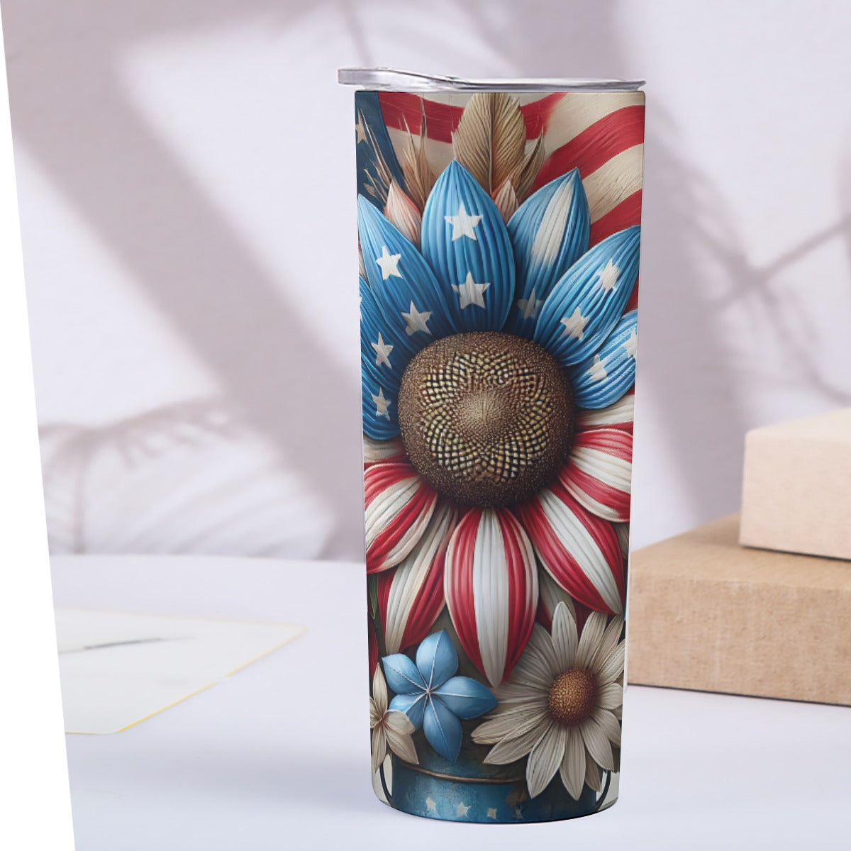 Americana Floral Tumbler – 20oz Patriotic Flag & Flowers - Kim’s Signature Beauty & Accessories