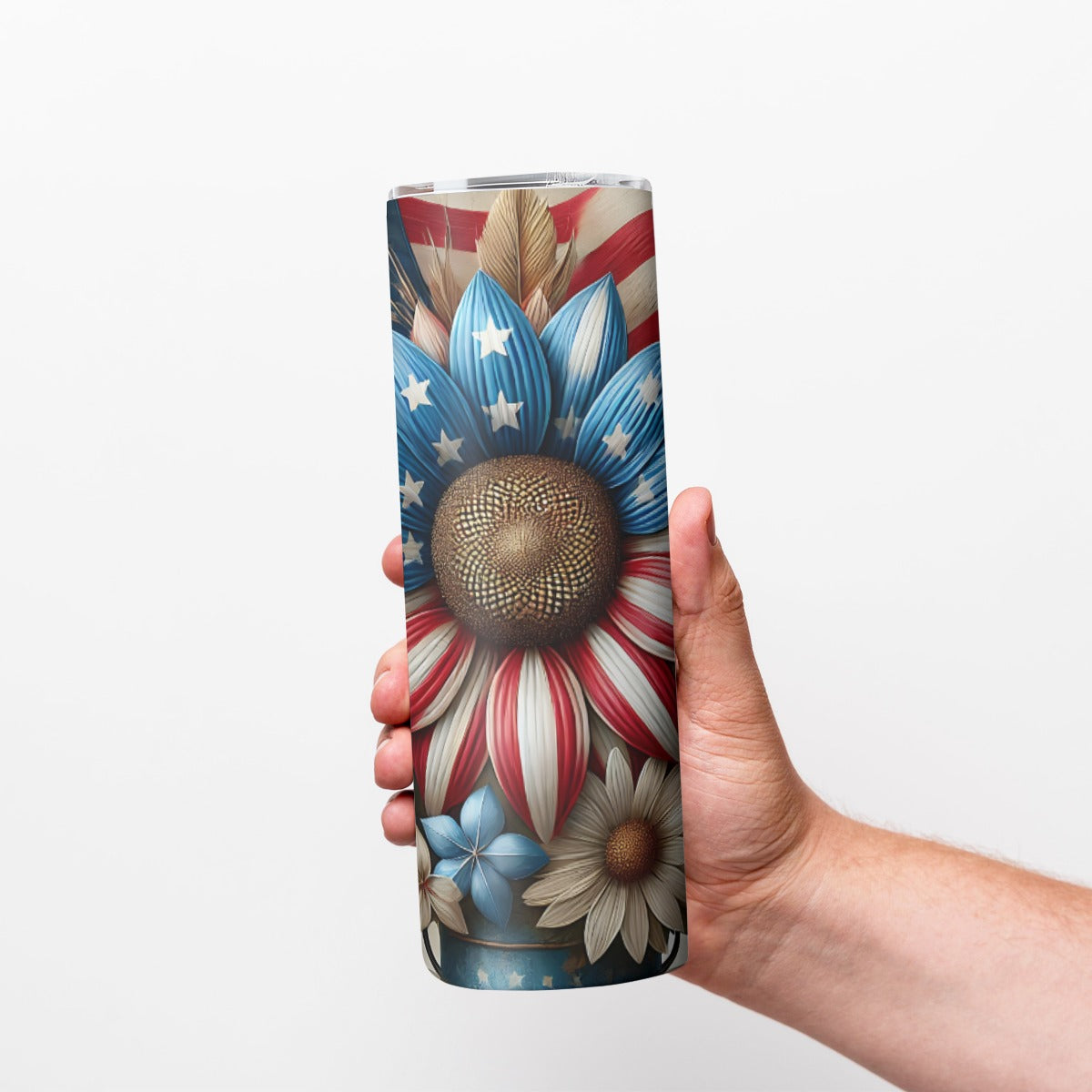 Americana Floral Tumbler – 20oz Patriotic Flag & Flowers - Kim’s Signature Beauty & Accessories